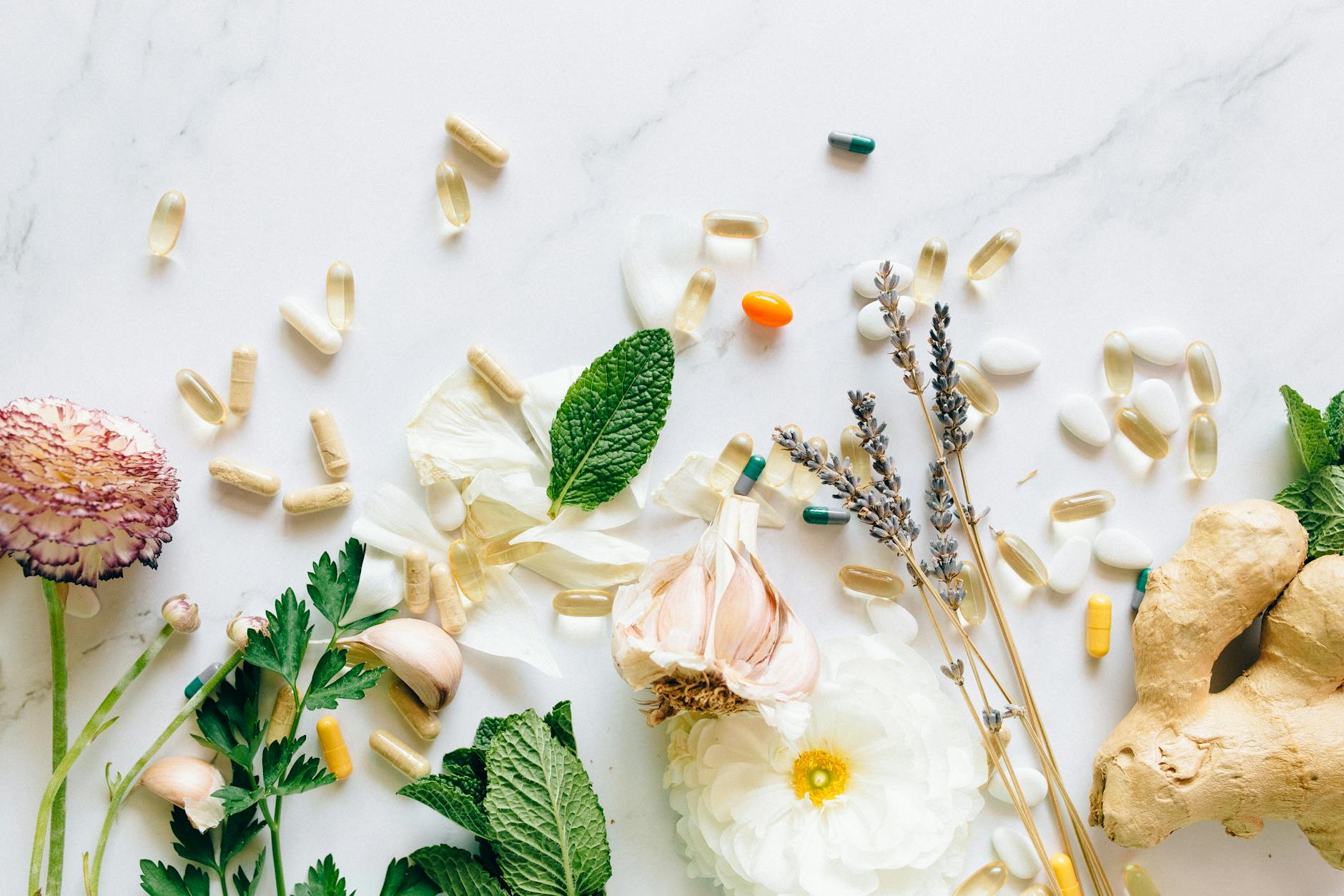 flat lay photo of alternative medicines